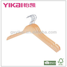 Natural color wooden shirt hangers with anti-slip notches